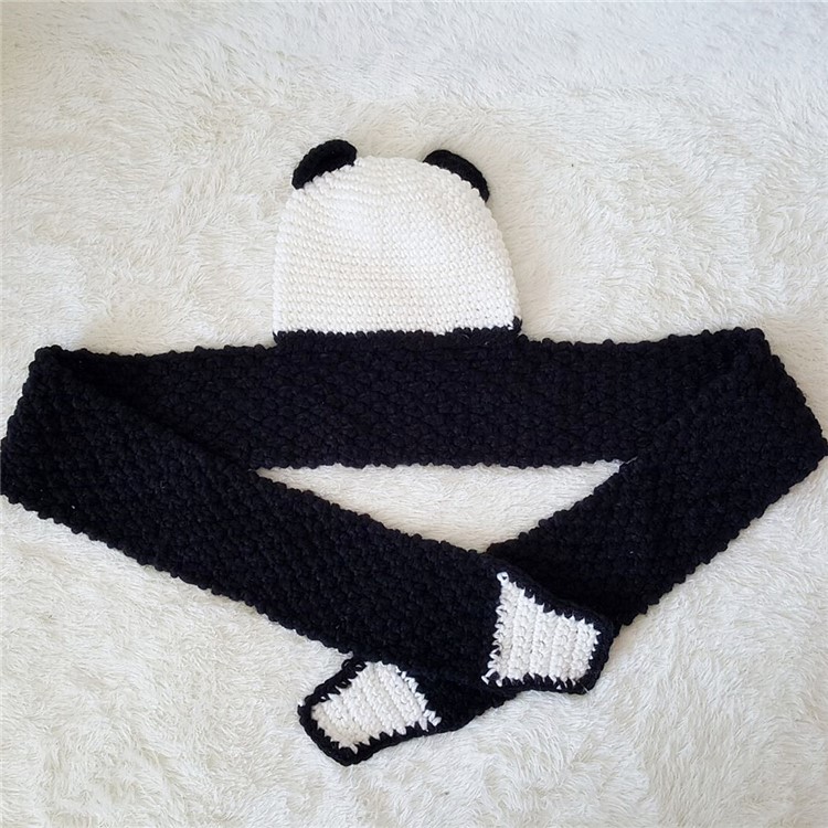 Cute Panda Winter Hand Knitted Hat with Integral Scarf for Children-9