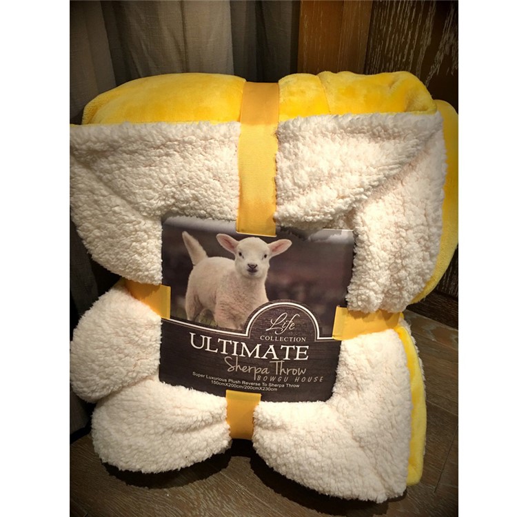 Sherpa Throw Luxury Blanket Reversible Fuzzy Microfiber All Season Blanket for Bed or Couch, Size 150 x 200cm - Yellow-1
