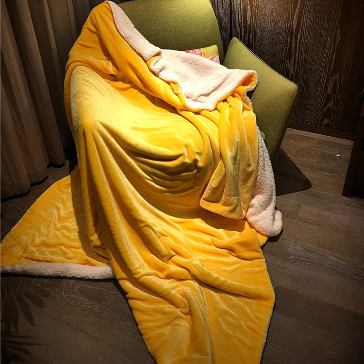 Sherpa Throw Luxury Blanket Reversible Fuzzy Microfiber All Season Blanket for Bed or Couch, Size 150 x 200cm - Yellow-2