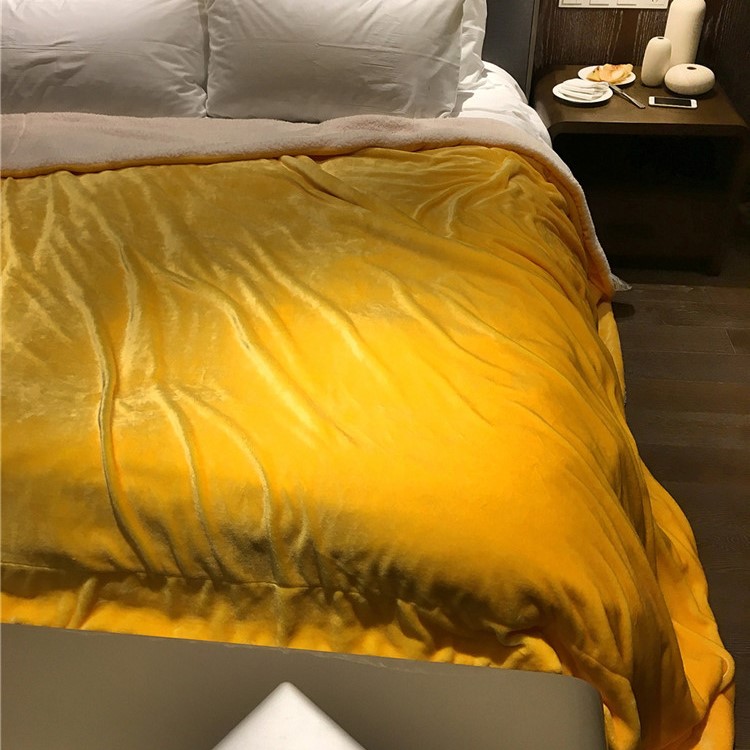 Sherpa Throw Luxury Blanket Reversible Fuzzy Microfiber All Season Blanket for Bed or Couch, Size 150 x 200cm - Yellow-3