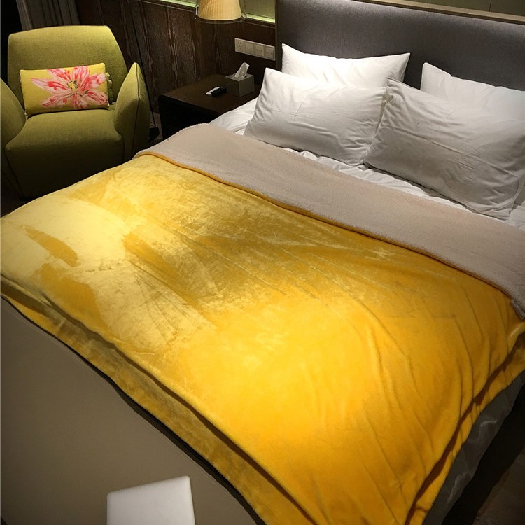 Sherpa Throw Luxury Blanket Reversible Fuzzy Microfiber All Season Blanket for Bed or Couch, Size 150 x 200cm - Yellow-5