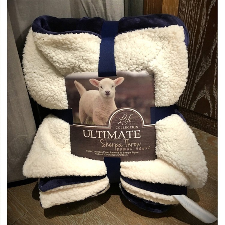 Thickened Sherpa Throw Luxury Blanket Reversible Fuzzy Microfiber All Season Blanket for Bed or Couch, Size 150 x 200cm - Dark Blue-1