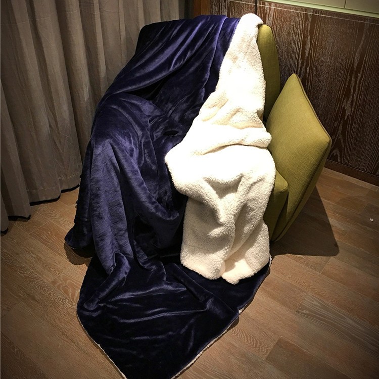 Thickened Sherpa Throw Luxury Blanket Reversible Fuzzy Microfiber All Season Blanket for Bed or Couch, Size 150 x 200cm - Dark Blue-2