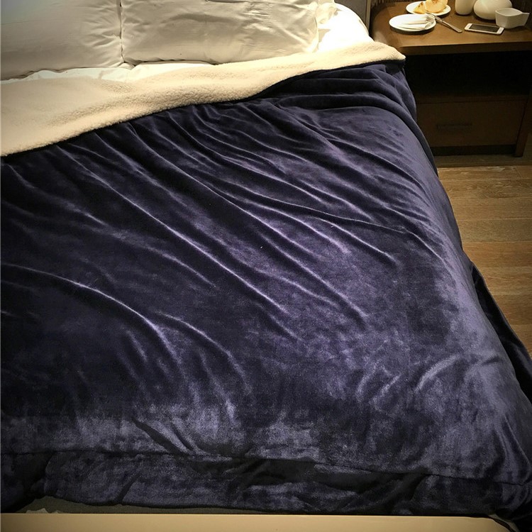 Thickened Sherpa Throw Luxury Blanket Reversible Fuzzy Microfiber All Season Blanket for Bed or Couch, Size 150 x 200cm - Dark Blue-3