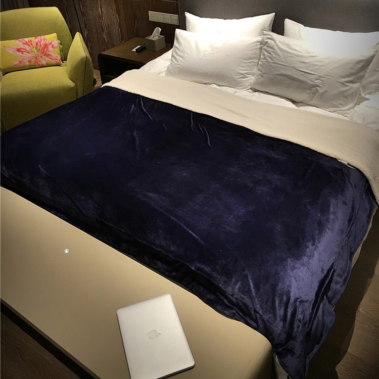 Thickened Sherpa Throw Luxury Blanket Reversible Fuzzy Microfiber All Season Blanket for Bed or Couch, Size 150 x 200cm - Dark Blue-5