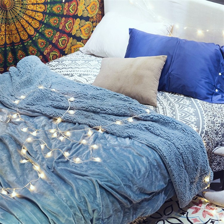 Pure Color Sherpa Throw Luxury Blanket Reversible Fuzzy Microfiber All Season Blanket for Bed or Couch, Size 150 x 200cm - Peacock Blue-2