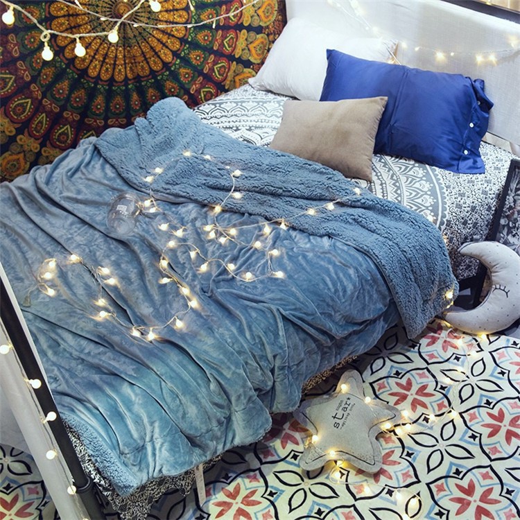 Pure Color Sherpa Throw Luxury Blanket Reversible Fuzzy Microfiber All Season Blanket for Bed or Couch, Size 150 x 200cm - Peacock Blue-3