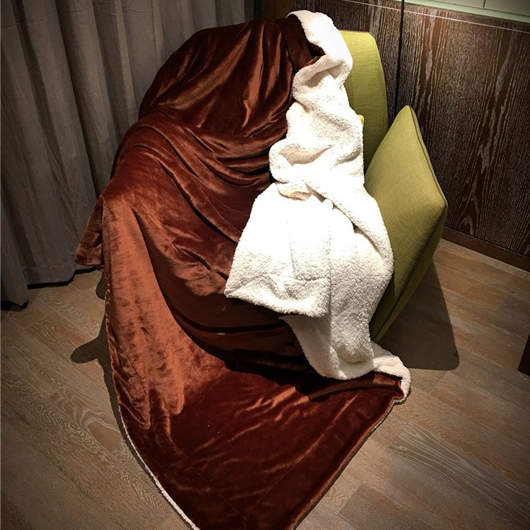 Berber Fleece Throw Luxury Blanket Reversible Fuzzy Microfiber All Season Blanket for Bed or Couch, Size 150 x 200cm - Coffee-3