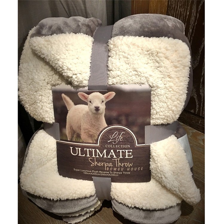 Sherpa Throw Luxury Blanket Reversible Fuzzy Microfiber Warm Blanket for Bed or Couch, Size 150 x 200cm - Light Grey-1