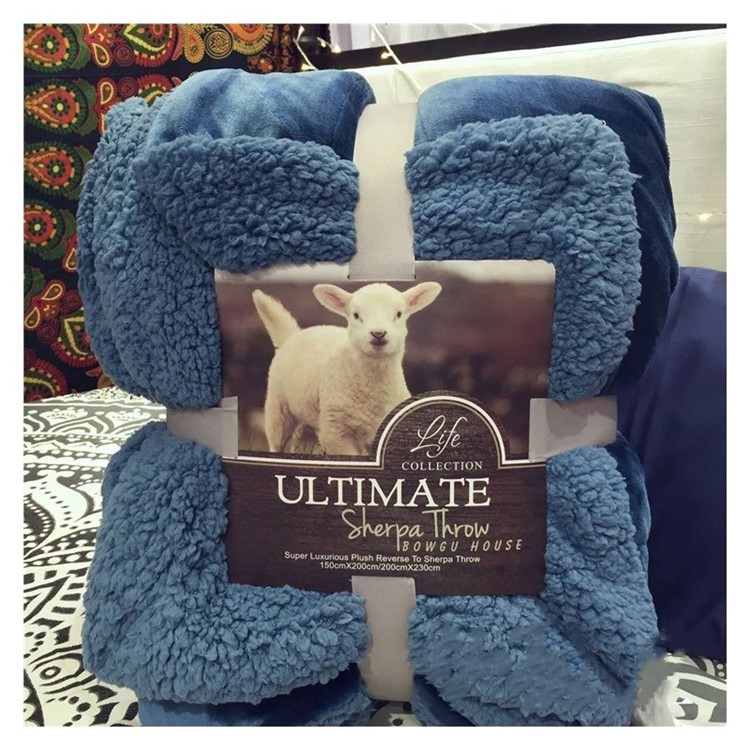 Soft Sherpa Throw Luxury Blanket Reversible Fuzzy Microfiber All Season Blanket for Bed or Couch, Size 150 x 200cm - Blue-1
