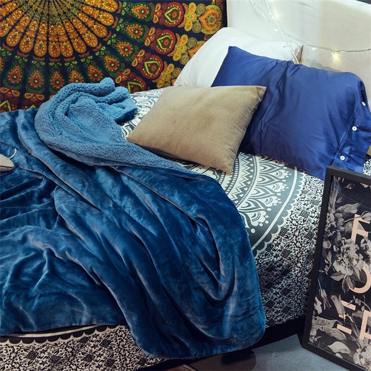 Soft Sherpa Throw Luxury Blanket Reversible Fuzzy Microfiber All Season Blanket for Bed or Couch, Size 150 x 200cm - Blue-2