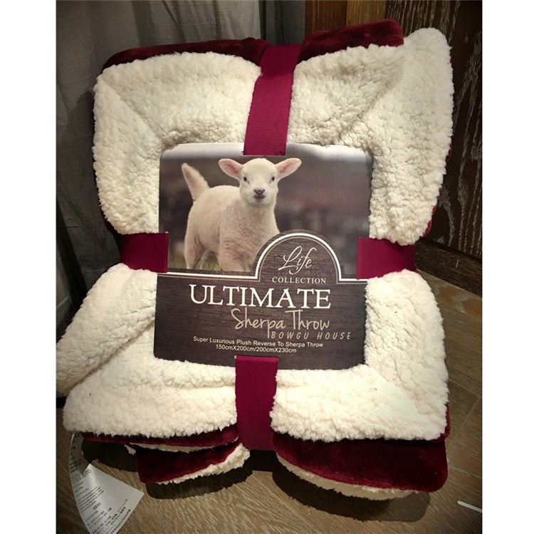 Comfortable Sherpa Throw Luxury Blanket Reversible Fuzzy Microfiber All Season Blanket for Bed or Couch, Size 150 x 200cm - Wine Red-1