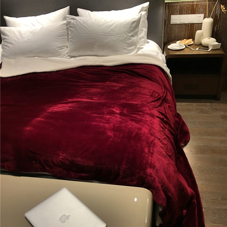 Comfortable Sherpa Throw Luxury Blanket Reversible Fuzzy Microfiber All Season Blanket for Bed or Couch, Size 150 x 200cm - Wine Red-3