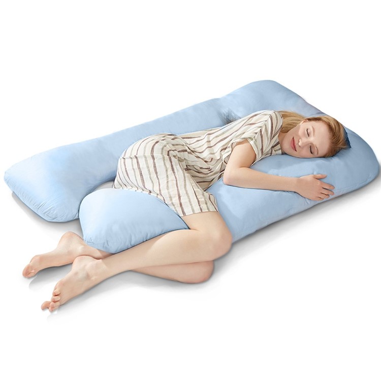 U Shaped Body Pregnancy Maternity Pillow with Zipper Removable Cover - Blue-1