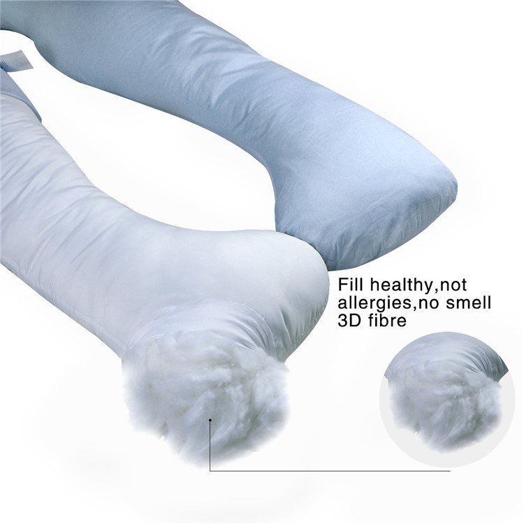 U Shaped Body Pregnancy Maternity Pillow with Zipper Removable Cover - Blue-2