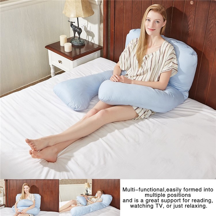 U Shaped Body Pregnancy Maternity Pillow with Zipper Removable Cover - Blue-3