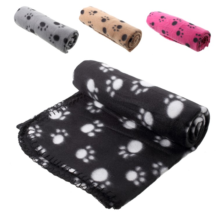 4 Pcs / Set Pawprint Chien Doux Chien Chat Literie Couverture 100 X 70 Cm (noir + Gris + Rose + Bleu)-1
