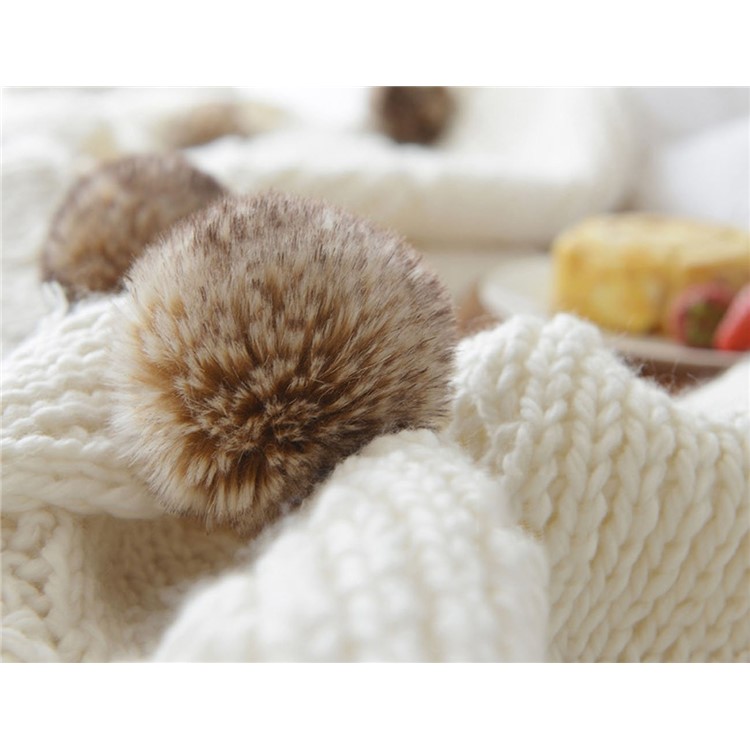 Nordic Style Roving Yarn Soft Warm Knitted Pure Cotton Blanket with Balls, Size: 130 x 160cm - White-2