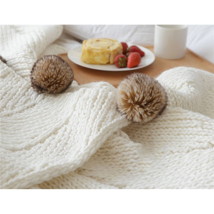 Nordic Style Roving Yarn Soft Warm Knitted Pure Cotton Blanket with Balls, Size: 130 x 160cm - White-3