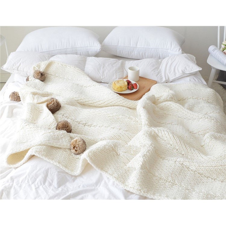 Nordic Style Roving Yarn Soft Warm Knitted Pure Cotton Blanket with Balls, Size: 130 x 160cm - White-6