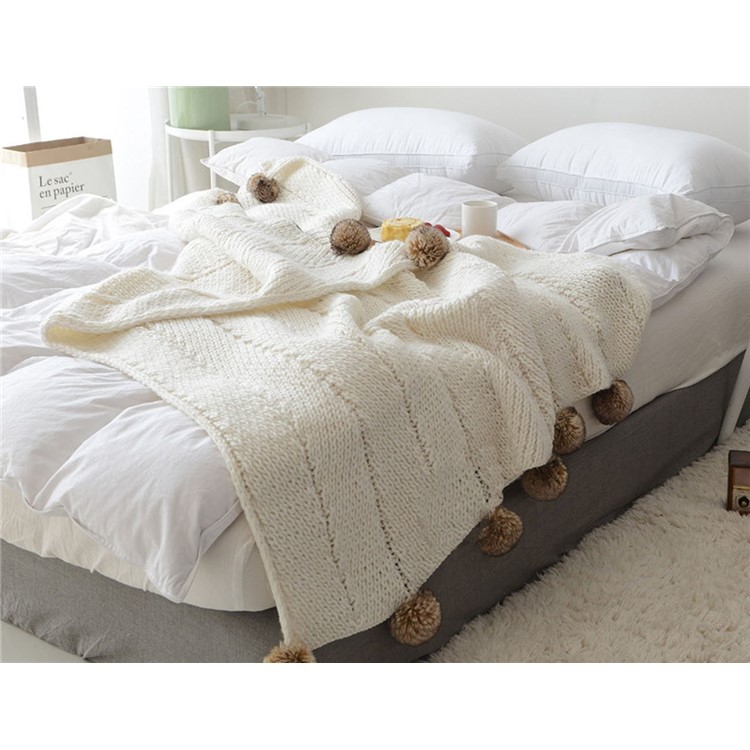 Nordic Style Roving Yarn Soft Warm Knitted Pure Cotton Blanket with Balls, Size: 130 x 160cm - White-7