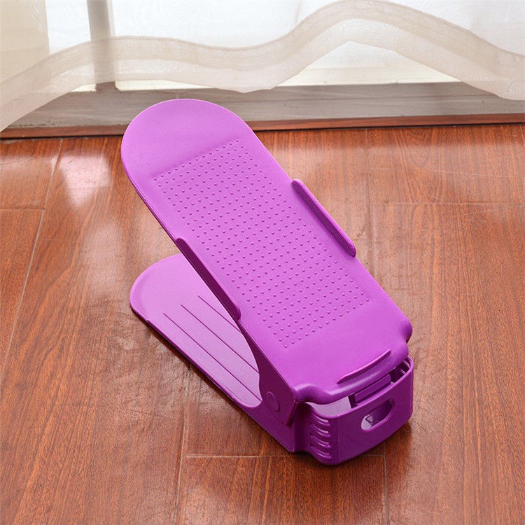 Double Layer Plastic Shoes Display Rack Space-Saving Shoes Storage Organizer Rack - Purple-1