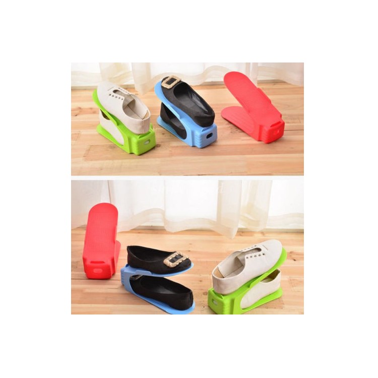 Double Layer Plastic Shoes Display Rack Space-Saving Shoes Storage Organizer Rack - Purple-10