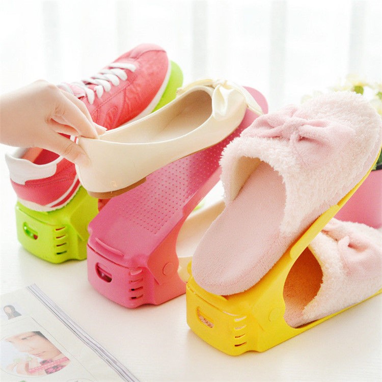 Double Layer Plastic Shoes Display Rack Space-Saving Shoes Storage Organizer Rack - Purple-6
