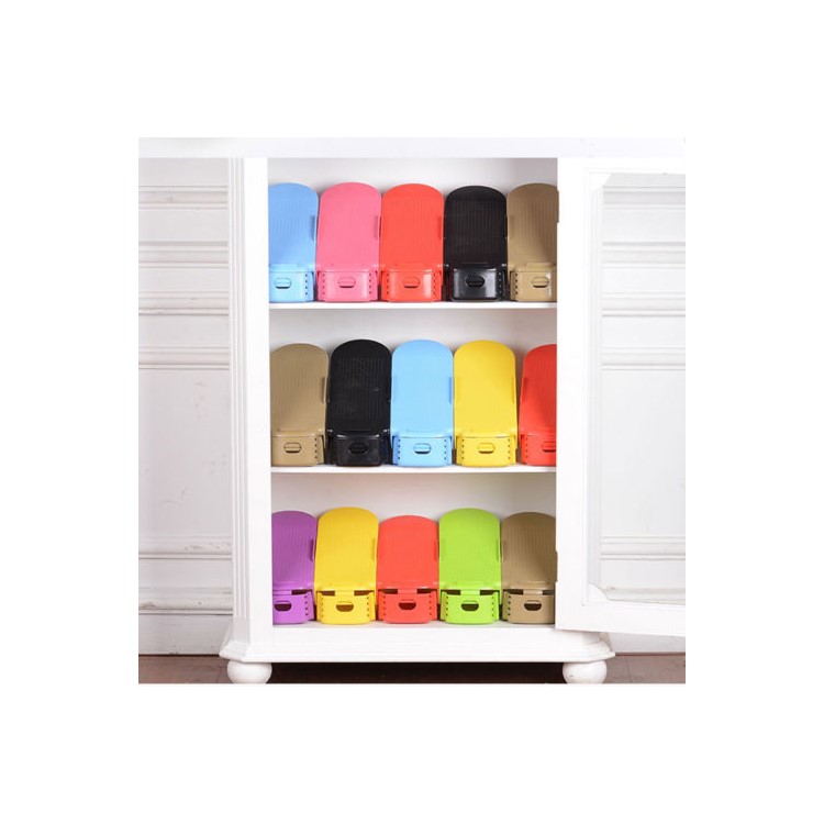Double Layer Plastic Shoes Display Rack Space-Saving Shoes Storage Organizer Rack - Purple-7