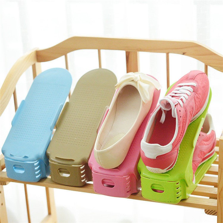 Double Layer Plastic Shoes Display Rack Space-Saving Shoes Storage Organizer Rack - Purple-9