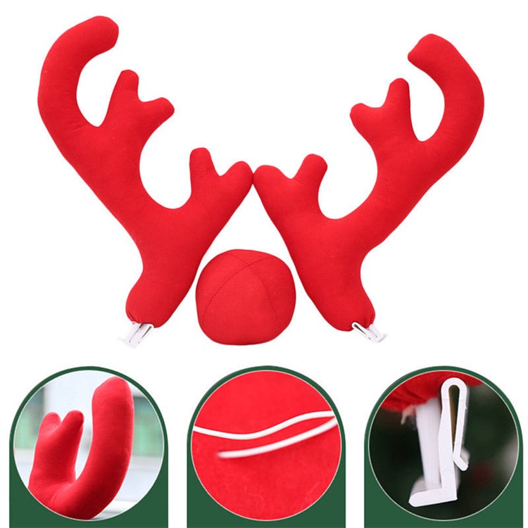 Reindeer Antlers Red Nose Christmas Car Vehicle Costume Decoration - Red-4