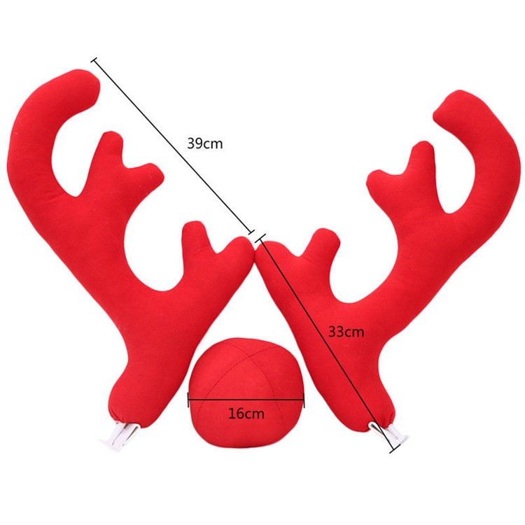 Reindeer Antlers Red Nose Christmas Car Vehicle Costume Decoration - Red-5