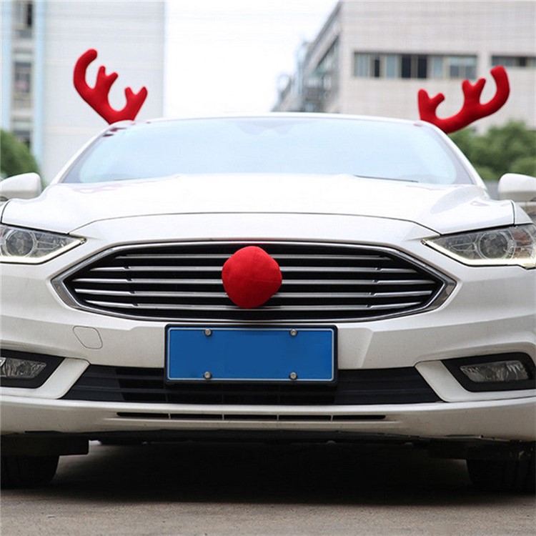 Reindeer Antlers Red Nose Christmas Car Vehicle Costume Decoration - Red-6