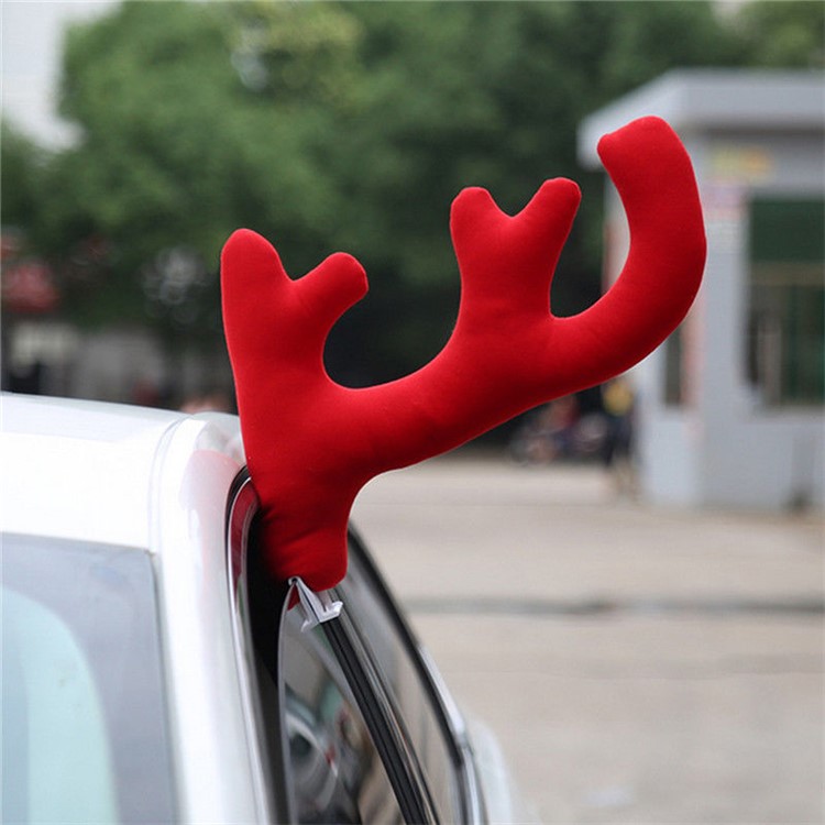 Reindeer Antlers Red Nose Christmas Car Vehicle Costume Decoration - Red-8