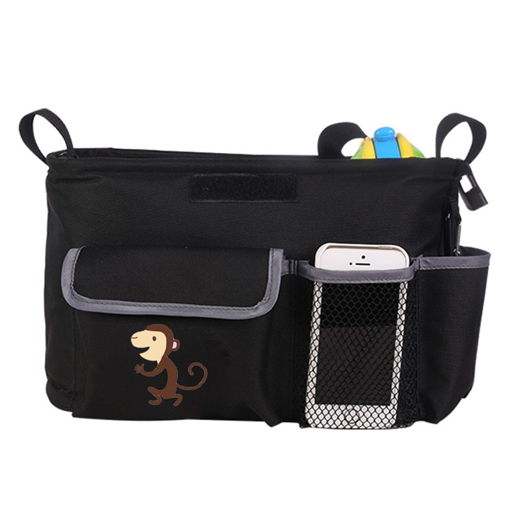JOYREN Mummy Waterproof Stroller Accessories Baby Stroller Organizer Bag - Black / Monkey-1