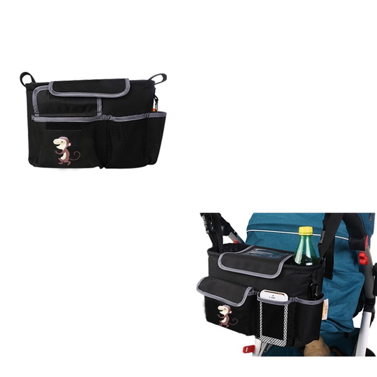 JOYREN Mummy Waterproof Stroller Accessories Baby Stroller Organizer Bag - Black / Monkey-2