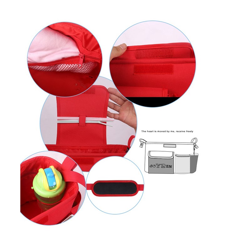 JOYREN Multifunction Mummy Waterproof Stroller Accessories Baby Stroller Organizer Storage Bag - Red / Zebra-3