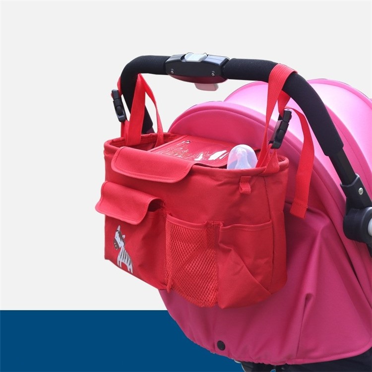 JOYREN Multifunction Mummy Waterproof Stroller Accessories Baby Stroller Organizer Storage Bag - Red / Zebra-4