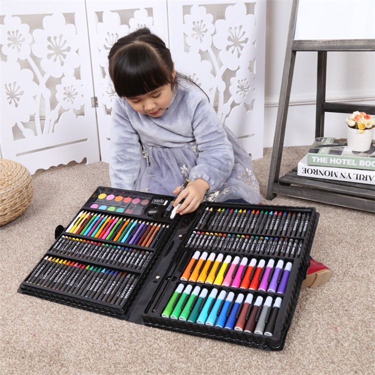 168Pcs/Set Kid's Art Painting Sets Drawing Set Water Color Pen Crayon Drawing Tool for Beginners - Black-2
