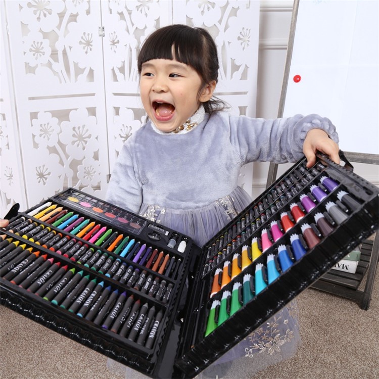168Pcs/Set Kid's Art Painting Sets Drawing Set Water Color Pen Crayon Drawing Tool for Beginners - Black-3