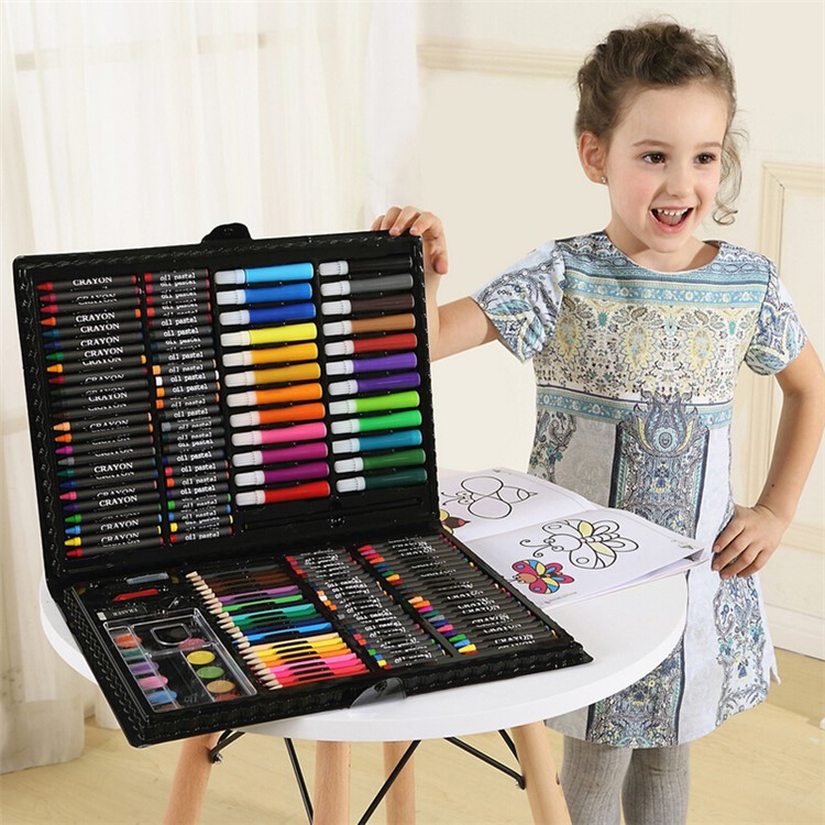 168Pcs/Set Kid's Art Painting Sets Drawing Set Water Color Pen Crayon Drawing Tool for Beginners - Black-8