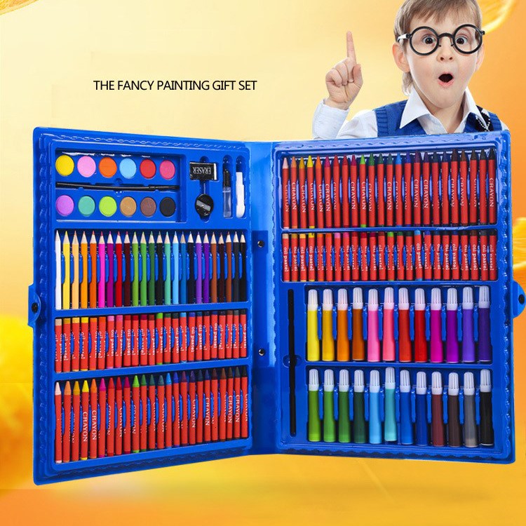 168Pcs/Set Art Painting Sets for Kids Drawing Set Water Color Pen Crayon Drawing Tool for Beginners - Blue-2
