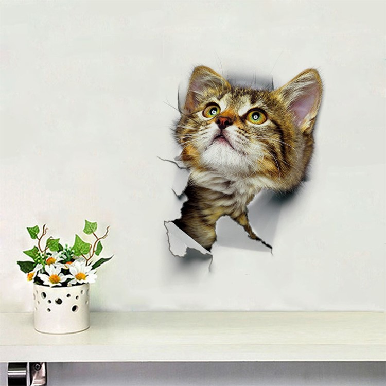 3D Cat Pattern Toilet Seat Sticker Living Room Bedroom Removable Wall Decal - Style B-1