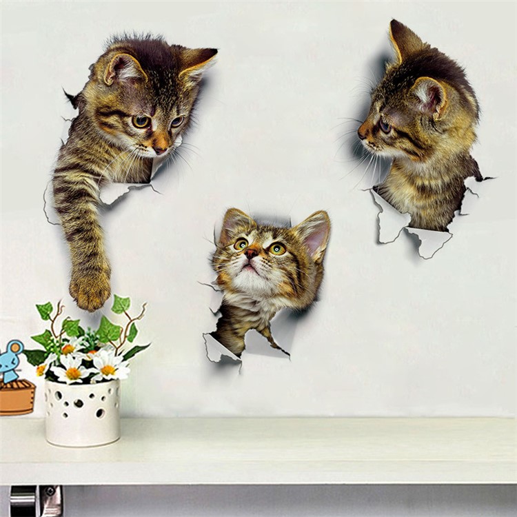 3D Cat Pattern Toilet Seat Sticker Living Room Bedroom Removable Wall Decal - Style B-3