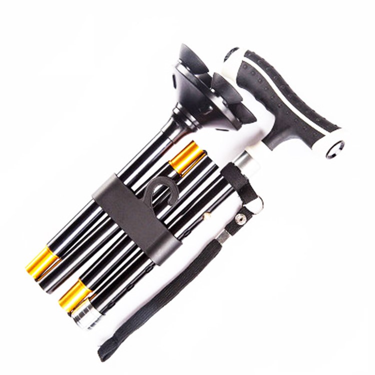 Folding Walking Cane with LED Flashlight Anodized Aluminum Collapsible Walking Stick - Black-1