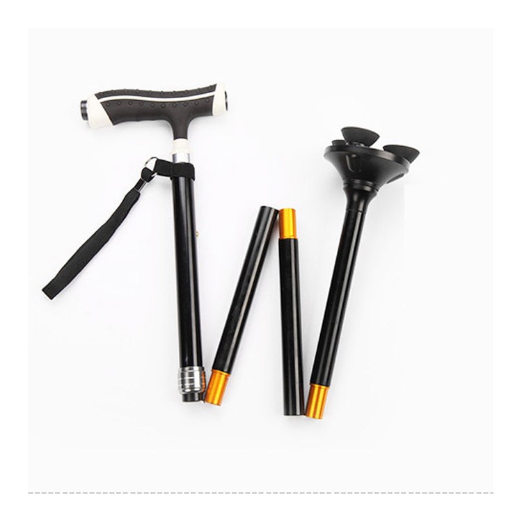 Folding Walking Cane with LED Flashlight Anodized Aluminum Collapsible Walking Stick - Black-2