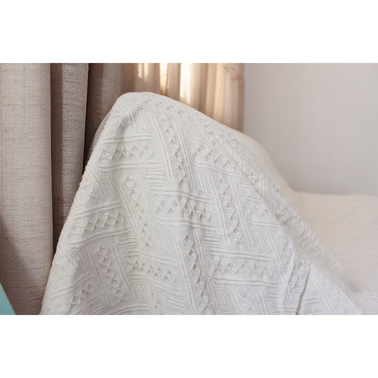 Beige Color Cotton Couch Blanket Tassels Cotton Sofa Blanket Warm Office Nap Cover - T-shaped Pattern-8