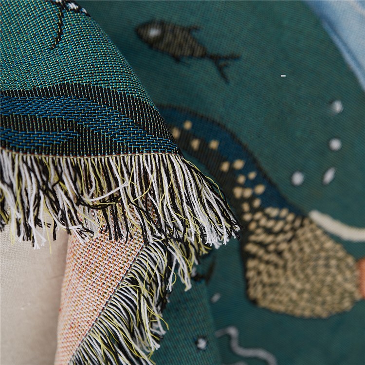Mermaid Pattern Warm Tassels Sofa Throw Blanket Couch Cover Decorative Soft Chair Cover-3