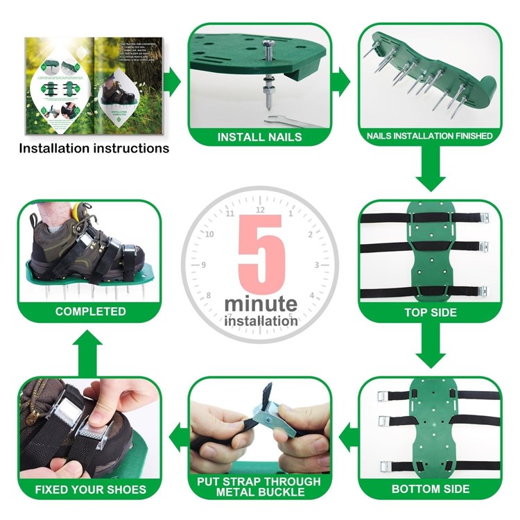 Lawn Aerator Shoes Metal Buckles and 3 Straps-10
