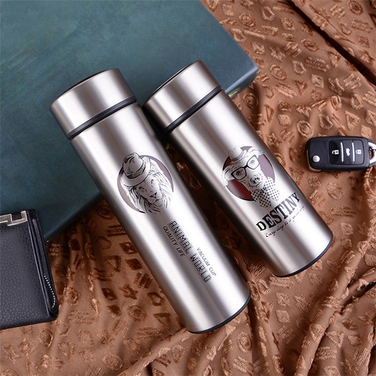 Portable Patterned 304 Stainless Steel Water Bottle Vacuum Insulation Bottle for Outdoor Sports - Lion / Capacity: 500ml-1